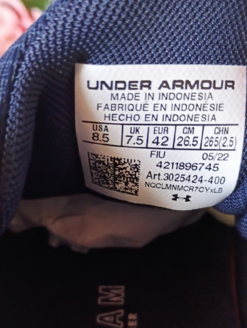 Under Armour Men's Charged Pursuit 3 Navy and White Athletic Sneakers Size 8.5 - Picture 5 of 8